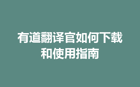 有道翻译官如何下载和使用指南